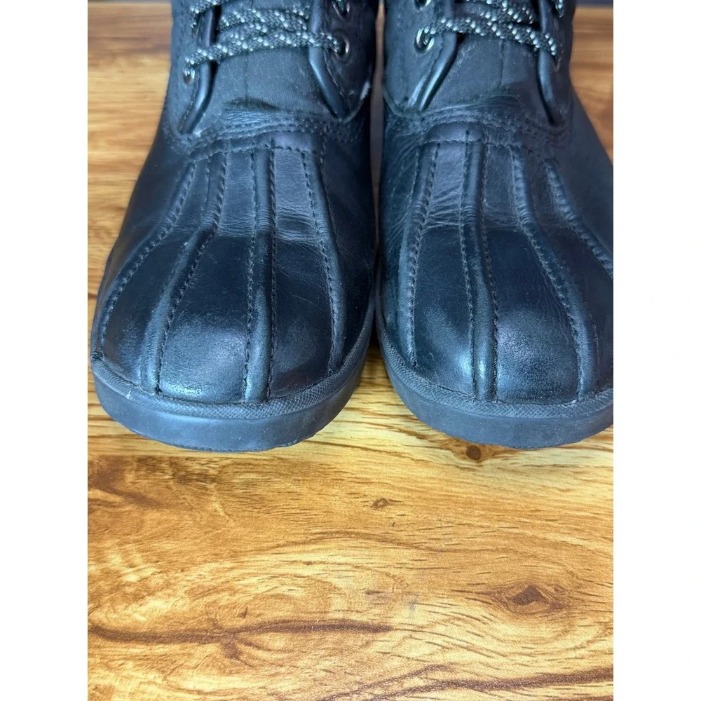 Barbour Black Leather Textile Duck Boots Lace Up Ankle Boots Women's 7.5